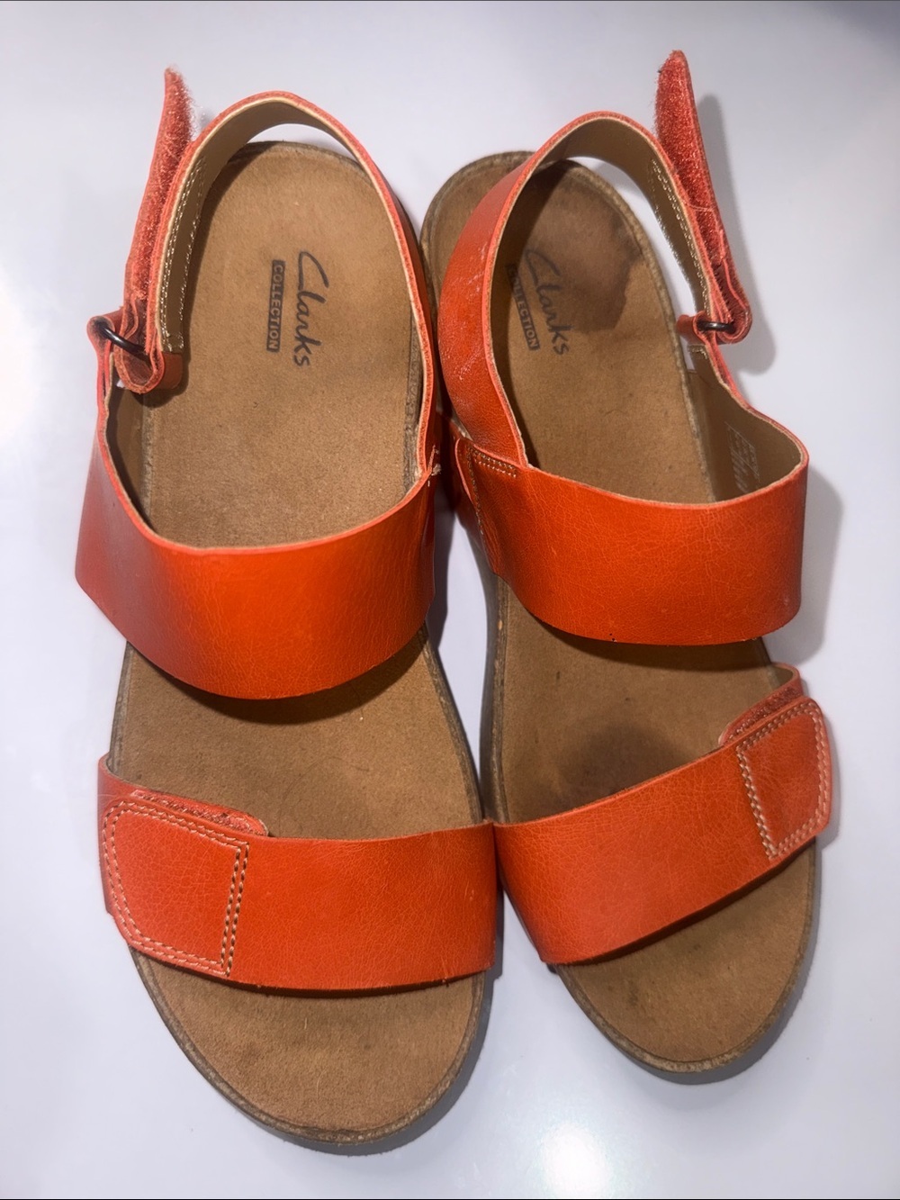 Clarks Orange Leather Double-Strap Women's Sandals Size 8 1/2 W Uk 6E EU 391/2 W